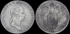 AUSTRIA: 1/2 Thaler (1825 A) in silver (0,833). Bust of Franz II with short hair facing right on obverse. Crowned imperial double-headed eagle on reve...