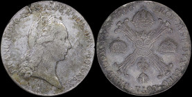 AUSTRIAN NETHERLANDS: 1 Kronenthaler (1796 A) in silver (0,873). Head of Franz II facing right on obverse. Date at upper left on reverse. Removed from...