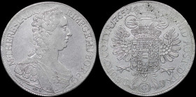 AUSTRIAN STATES / BURGAU: 1 Thaler (1765G SC) in silver. Armored bust of M Theresa facing right on obverse. Letter "G" below eagle in cartouche on rev...