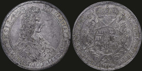 AUSTRIAN STATES / OLMUTZ: 1 Thaler (1705) in silver. Bust of Karl III Josef facing right on obverse. Crown divides date on reverse. Inside large slab ...