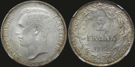 BELGIUM: 2 Francs (1912) in silver (0,835). Head of Albert facing left. Denomination above date within wreath on reverse. Inside slab by NGC "MS 65+ /...