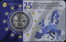 BELGIUM: 2 Euro (2019) in bi-metal, commemorating the 25th Anniversary of the European Monetary Institute. Portrait of Alexandre Lamfalussy, the first...