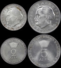 BULGARIA: Lot of 2 coins (1964) in silver (0,900) composed of 2 and 5 Leva commemorating the 20th anniversary of People Republic. Head of Dimitrov fac...