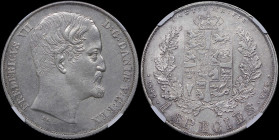 DENMARK: 1 Speciedaler (1849 FK//VS) in silver (0,875). Head of Frederik VII facing right on obverse. Crowned arms within oak wreath on reverse. Insid...