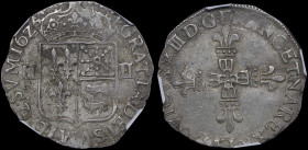 FRANCE: 1/4 Ecu (1625 F) in silver (0,917). Crowned shield of France, Navarre and Bearn on obverse. Cross with fleur-de-lis at ends on reverse. Inside...