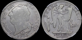 FRANCE: 1 Ecu (1793 A) (=6 Livres) in silver (0,917) Ηead of Louis XVI facing left on obverse. Standing Genius writing the Constitution on reverse. In...