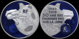 FRANCE: 50 Euro (2019) in silver (0,950) commemorating 50 years since the first step on Moon. Inside large slab by NGC "PF 70 ULTRA CAMEO / First Step...