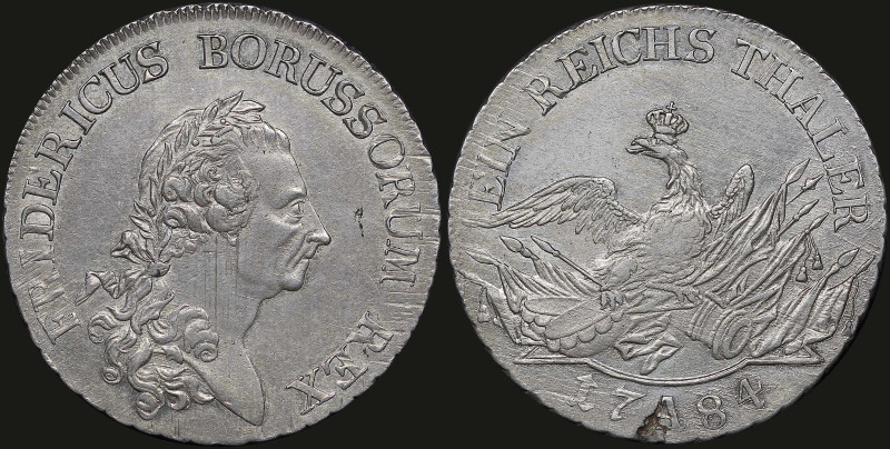 GERMAN STATES / PRUSSIA: 1 Thaler (1784 A) in silver (0,750). Laureate head of F...