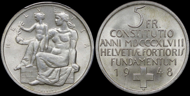 SWITZERLAND: 5 Francs (1948 B) in silver (0,835) commemorating the Swiss Constit...