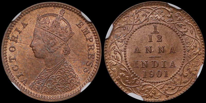 INDIA / BRITISH: 1/12 Anna (=1 Pie) [1901 (c)] in copper. Crowned bust of Victor...