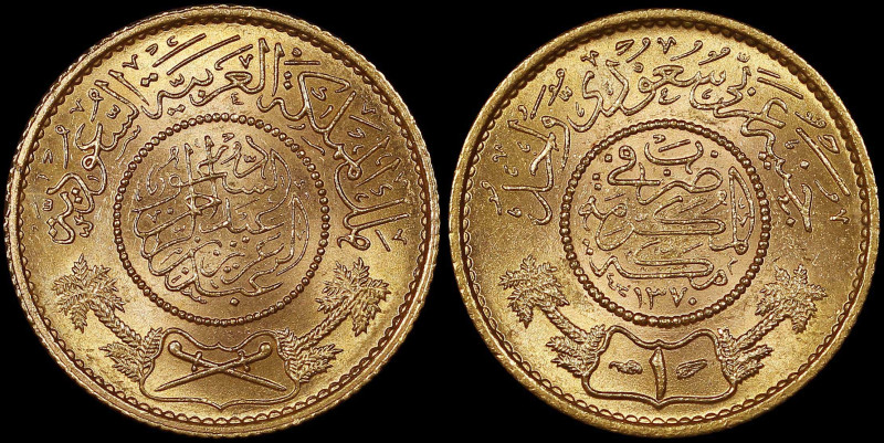 SAUDI ARABIA / UNITED KINGDOMS: 1 Guinea (AH1370) in gold (0,917). Inscription w...