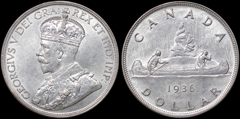 CANADA: 1 Dollar (1936) in silver (0,800). Crowned bust of George V facing left ...