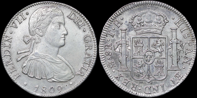 MEXICO: 8 Reales (1809Mo TH) in silver (0,896). Armored laureate bust of Ferdina...