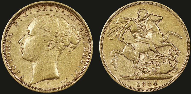 AUSTRALIA: 1 Sovereign (1884 S) in gold (0,917). Young head of Queen Victoria fa...