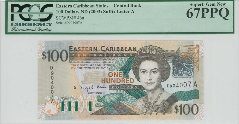 EAST CARIBBEAN STATES / ANTIGUA AND BARBUDA: 100 Dollars (ND 2003) in black brow...