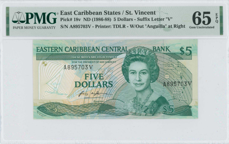 EAST CARIBBEAN STATES / ST. VINCENT: 5 Dollars (ND 1986-88) in deep green on mul...