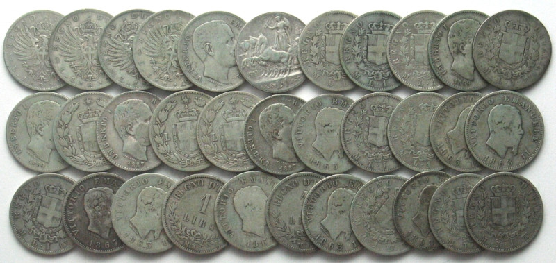 ITALY. 33 x 1 Lira 1863-1913, silver, total weight: ca.160g.