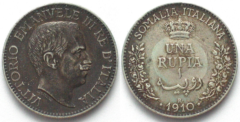 ITALIAN SOMALILAND. 1 Rupia 1910 R, Vittorio Emanuele III, silver, XF, KM# 6.