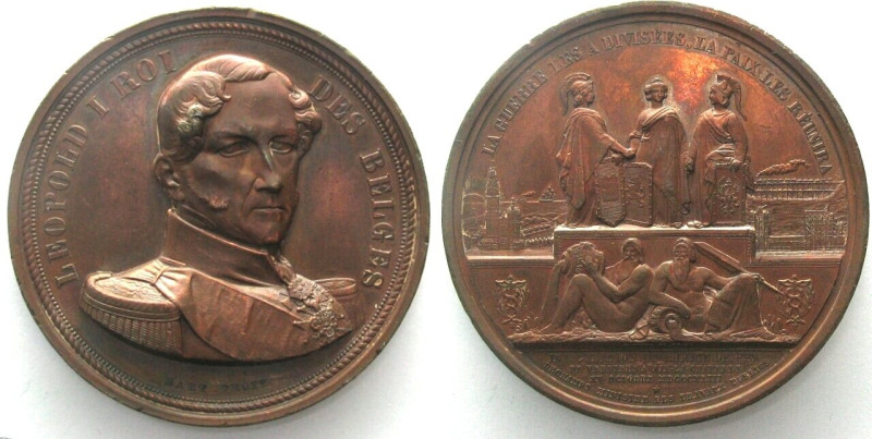 OPENING OF THE RAILWAY AACHEN - VERVIERS 1843, bronze medal by Hart, 73mm, AU LA...