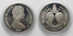 CAYMAN ISLANDS. 10 Dollars 1981, Royal Wedding, silver, Proof