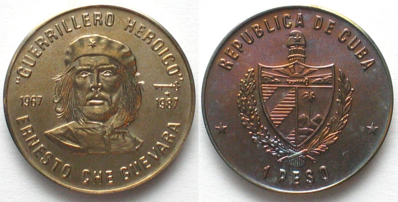 CUBA. Peso 1987 CHE GUEVARA, Cu-Ni, BU, KM # 158. Rainbow toning!