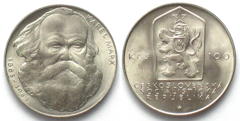 CZECHOSLOVAKIA 100 Korun 1983 KARL MARX silver UNC, KM# 108