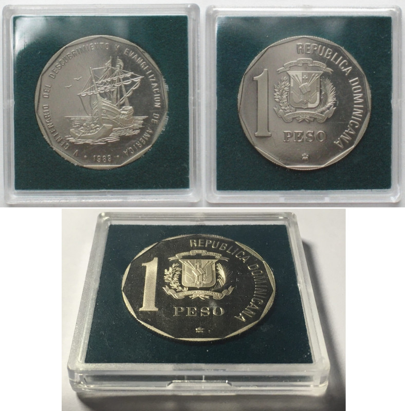 DOMINICAN REPUBLIC. 1 Peso 1989, COLUMBUS DISCOVERY, Cu-Ni, 20g, Proof, KM # 74....