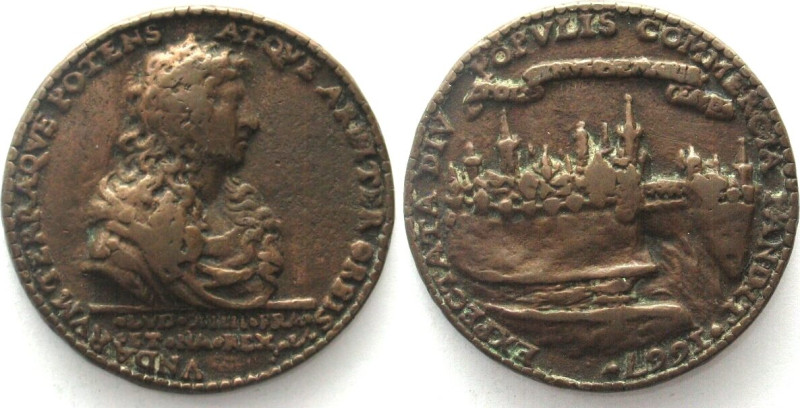 LOUIS XIV. Medal 1667, CANAL DU LANGUEDOC, cast bronze, 52mm, VF VNDARVM TERRAQV...