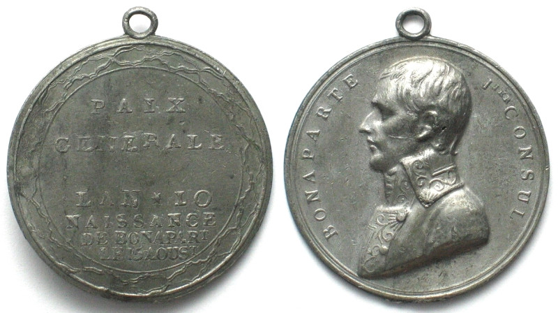 TREATY OF AMIENS 1802 - BONAPARTE Ier CONSUL Medal white metal 41mm RARE!!! , Br...