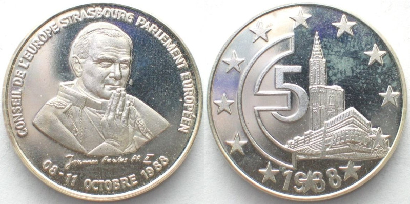 STRASBOURG 5 Euro 1988 POPE JOHN PAUL II silver VERY SCARCE! Weight: 12.70 g (0....