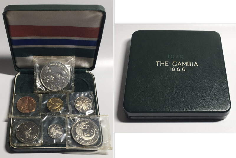 GAMBIA 1970/66 SEALED PROOF SET with 8 Shillings 1970 silver SCARCE! , KM# PS2. ...