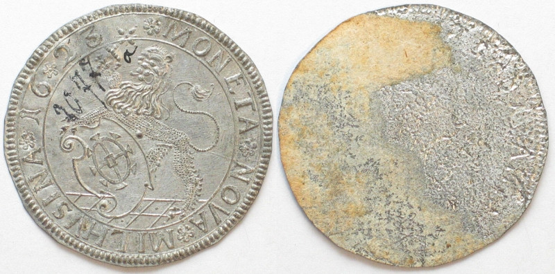 MUHLHAUSEN IN ALSACE. Thaler 1623, uniface off-metal strike in white metal (abou...