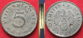 THIRD REICH. 5 Pfennig 1941 A, zinc, broad flan error, RRR! VF