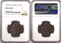 ISLE OF MAN. Halfpenny 1839 VICTORIA copper NGC MS 63 BN