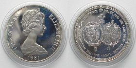 ISLE OF MAN. 1 Crown 1981 ROYAL WEDDING of CHARLES & DIANA silver Proof