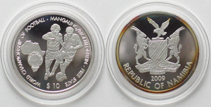 NAMIBIA 10 $ 2009 FOOTBALL WORLD CUPFree State, MANGAUNG, silver RARE! A very ra...