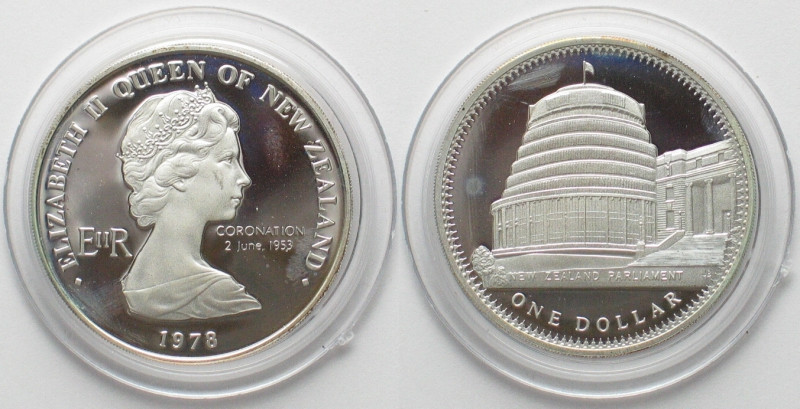 NEW ZEALAND 1 Dollar 1978 Silver Jubilee PARLIAMENT silver Proof, minimal finger...