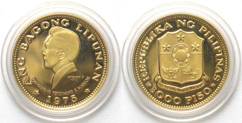 PHILIPPINES. 1000 Piso 1975, FERDINAND E. MARCOS, gold, Proof. Weight: 9.95g (0....