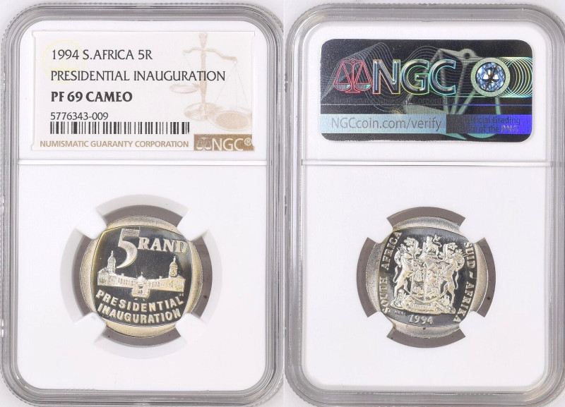 SOUTH AFRICA 5 Rand 1994 INAUGURATION of MANDELA, NGC PF 69 Top Pop!