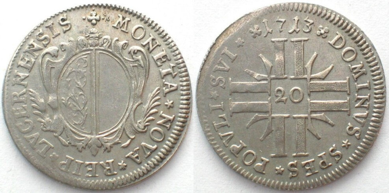 LUZERN. 20 Kreuzer 1713, silver, XF(vz)! HMZ 2-655a.