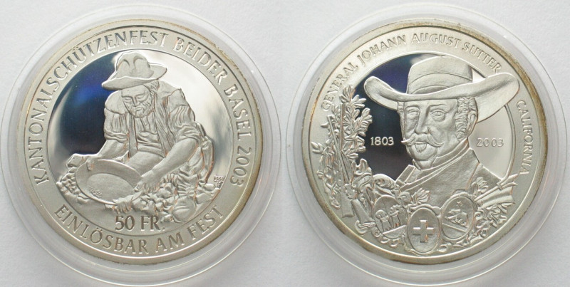 SWITZERLAND. LIESTAL (BASEL) 50 Francs 2003, SHOOTING FESTIVAL, silver, Proof HM...