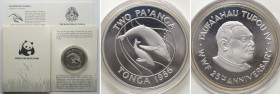 TONGA 2 Pa'anga 1986 Humpback whales WWF TAUFA'AHAU TUPOU IV silver