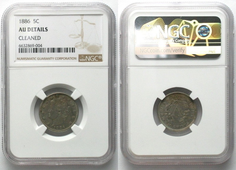 US 1886 PHILADELPHIA LIBERTY HEAD NICKEL 5 Cents Cu-Ni KEY DATE! NGC AU DETAILS!