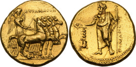 Ancient Greece: Kyrenaika, Kyrene Temp. first reign of Ophellas circa 322-313BC Gold Stater About Extremely Fine; minor die shift to rev., otherwise a...