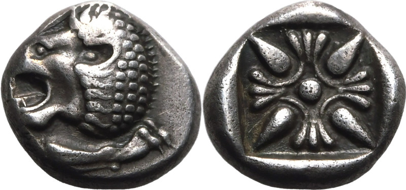 ANCIENT GREECE. MILETOS, IONIA. 
Silver diobol, circa 525-475 BC. 
Obv: forepa...
