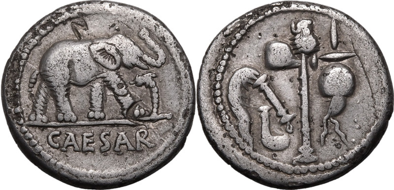 ROMAN REPUBLIC & IMPERATORIAL. Julius Caesar. 
Silver denarius, 49-48 BC. Uncer...