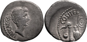 Roman Republic & Imperatorial Octavian 37 BC Silver Denarius Very Fine; rev. struck off-centre