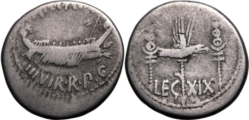 ROMAN REPUBLIC & IMPERATORIAL. Mark Antony. 
Silver denarius, 32-31 BC. Patrae(...