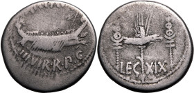 Roman Republic & Imperatorial Mark Antony 32-31 BC Silver Denarius About Very Fine