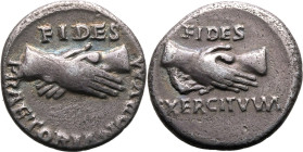 Roman Empire Civil War Issue AD 69 Silver Denarius Good Very Fine; boasting attractive iridescent highlights